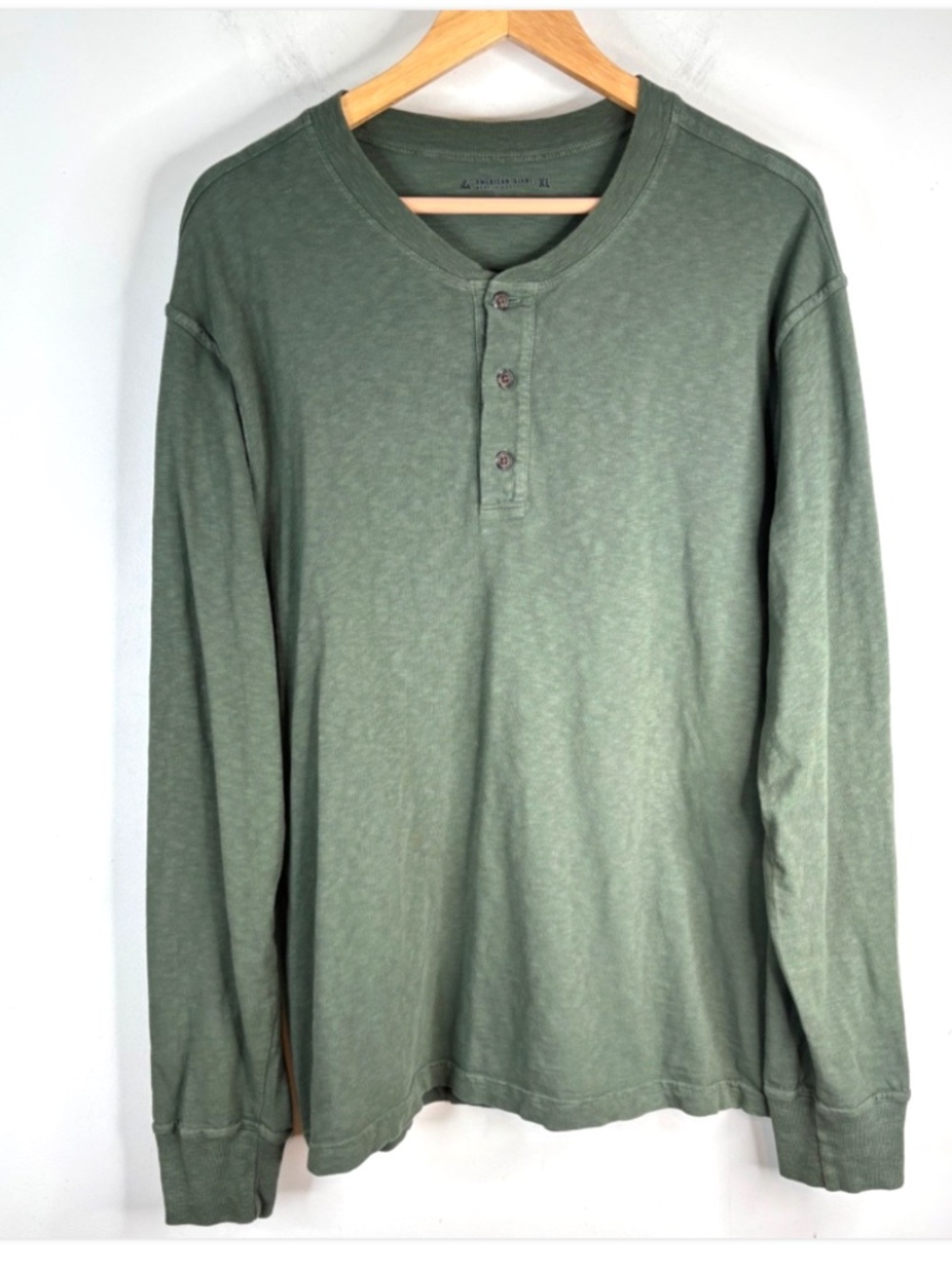 American Giant Mens Henley Shirt XL Green Long Sleeve 100% Cotton Made in USA